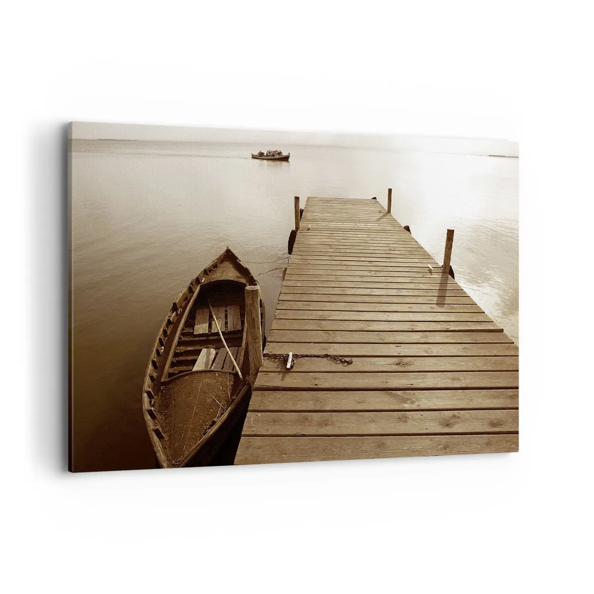 Bild auf Leinwand - Leinwandbild - Holzsteg und Boot auf einem ruhigen See - 120x80cm - Großer Frieden - Moderne Wanddekoration für Wohnzimmer und Schlafzimmer ARTTOR