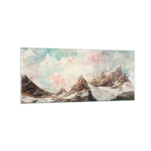 Glasbild - Bild auf glas - Malerische Berge mit pastellfarbenem Himmel - 120x50cm - Felsklingen - Moderne Wanddekoration für Wohnzimmer und Schlafzimmer ARTTOR