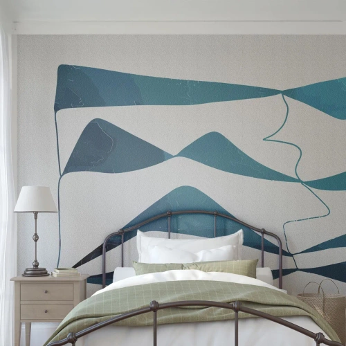Fototapete Premium Sand - Abstrakte, wellenförmige Formen in Türkistönen - 100x70cm - Abstraktion: türkisfarbene Verbindung - Moderne Wanddekoration für Wohnzimmer und Schlafzimmer ARTTOR