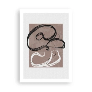 Poster - Abstrakte Komposition mit dynamischen Pinselstrichen in Schwarzweiß auf braunem Hintergrund. - 50x70cm - Komposition – die Suche nach Fülle - Moderne Wanddekoration für Wohnzimmer und Schlafzimmer ARTTOR