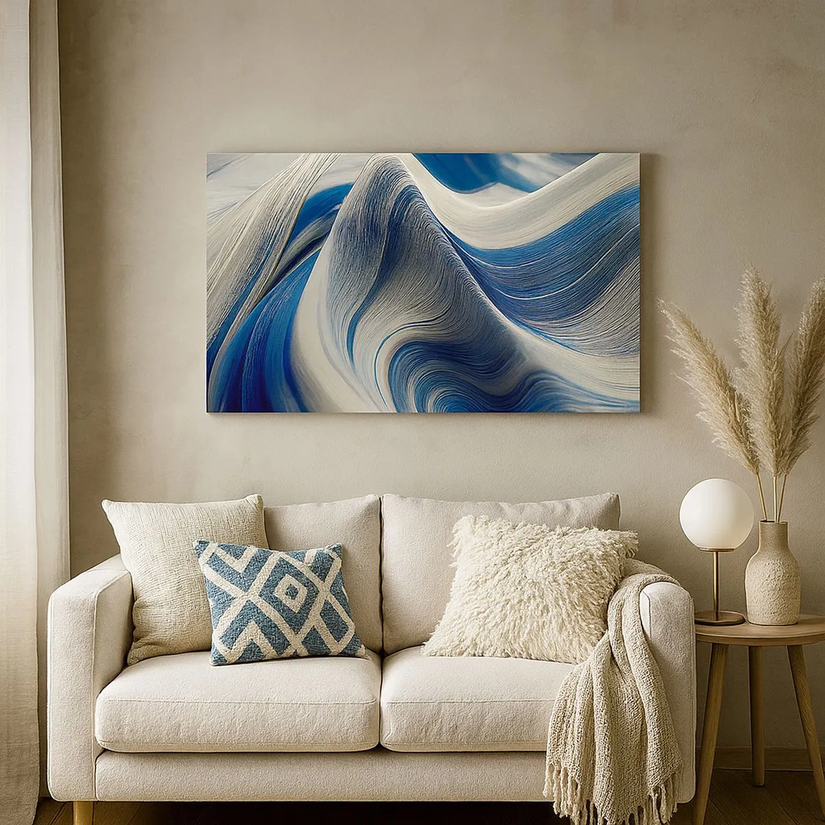 Bild auf Leinwand - Leinwandbild - Fließfähigkeit von Blau und Weiß - 100x40 cm
