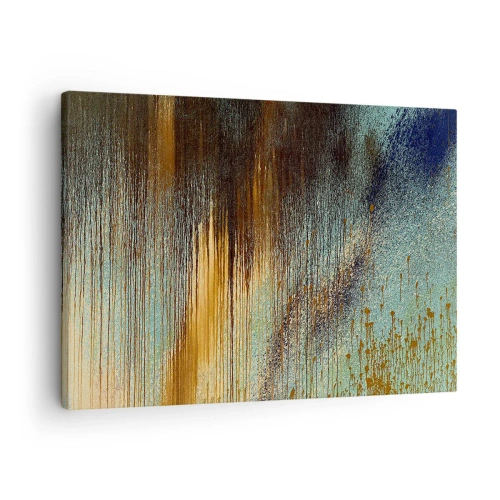 Bild auf Leinwand - Leinwandbild - Eine abstrakte Farbkomposition in Gold-, Braun- und Blautönen. - 70x50cm - Eine nicht zufällige farbenfrohe Komposition - Moderne Wanddekoration für Wohnzimmer und Schlafzimmer ARTTOR