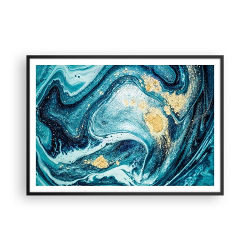 Poster in einem schwarzem Rahmen - Eine abstrakte Komposition aus Wellen und goldenen Akzenten - 100x70cm - Blauer Wirbel - Moderne Wanddekoration für Wohnzimmer und Schlafzimmer ARTTOR
