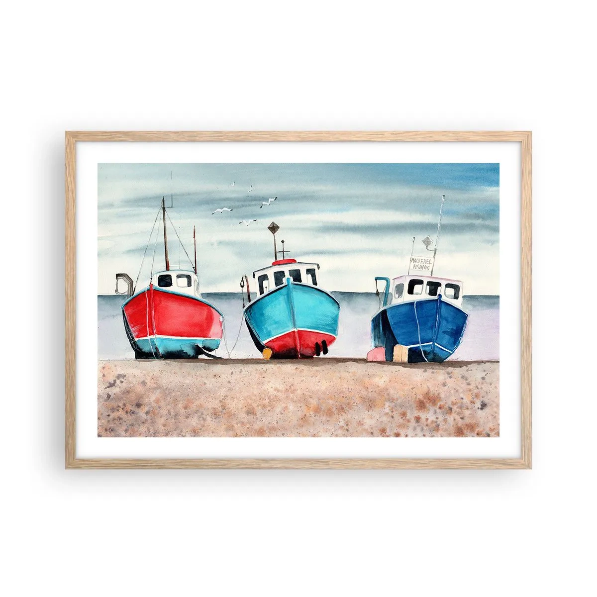 Poster in einem Rahmen aus heller Eiche - Bereit zum Fang - 70x50 cm