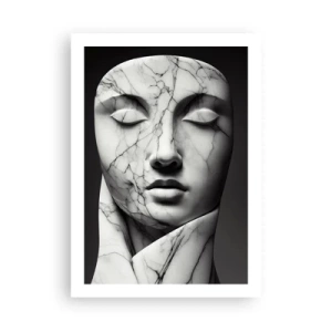 Poster - Marmorskulptur Gesicht mit geschlossenen Augen auf schwarzem Hintergrund - 50x70cm - Marmorformen - Moderne Wanddekoration für Wohnzimmer und Schlafzimmer ARTTOR