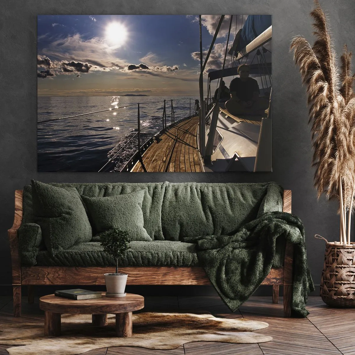Bild auf Leinwand - Leinwandbild - Eine Yachtkreuzfahrt auf dem Meer bei Sonnenuntergang - 100x70cm - Der Sonne entgegen segeln - Moderne Wanddekoration für Wohnzimmer und Schlafzimmer ARTTOR