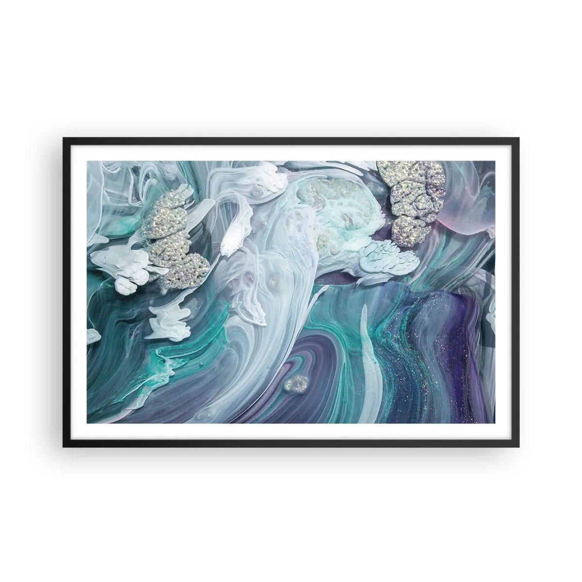 Poster in einem schwarzem Rahmen - Strömungen von Himmelblau - 91x61 cm