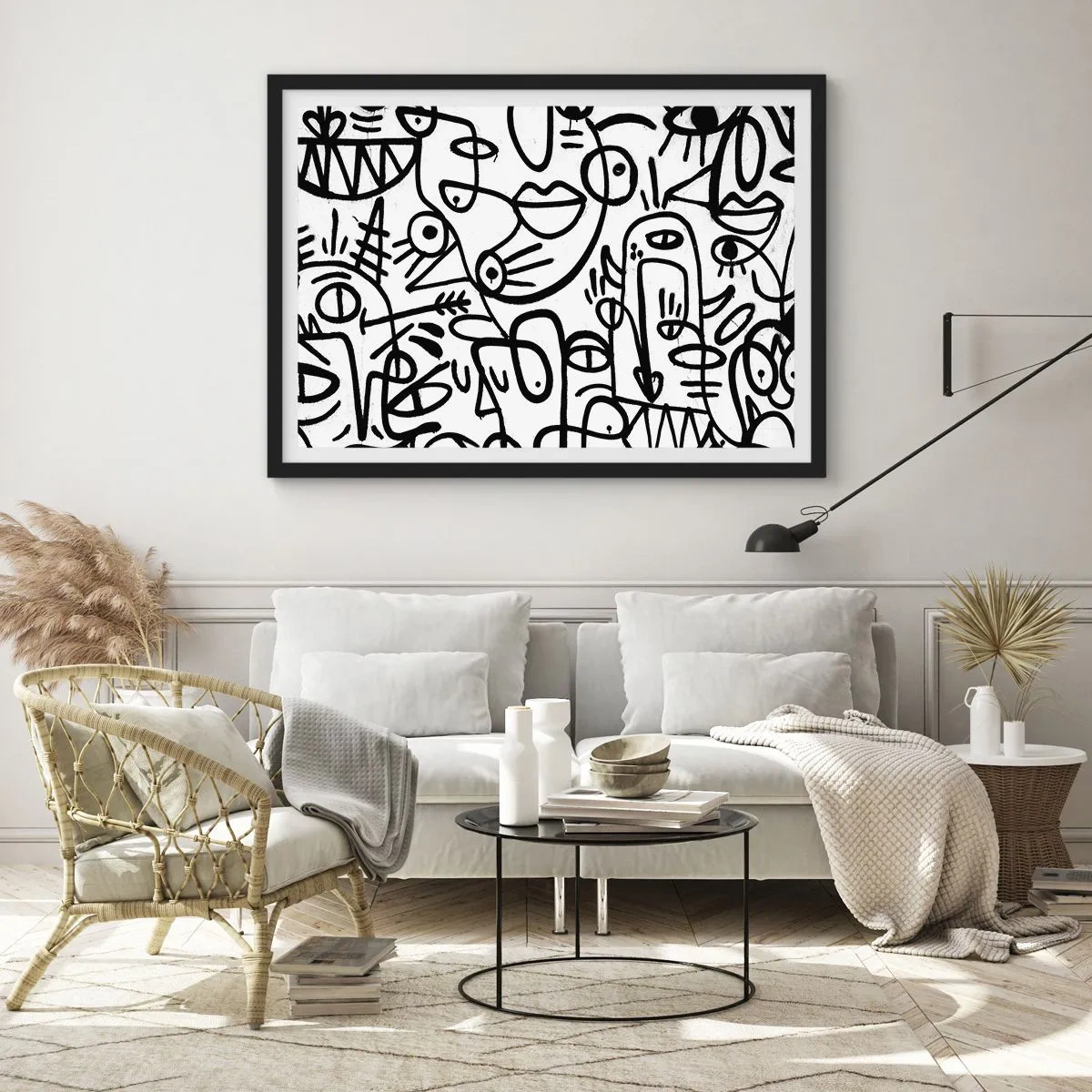 Poster in einem schwarzem Rahmen - Gesichter und Luftspiegelungen - 50x40 cm