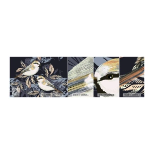 Fototapetenmuster Standard Eco - Gelb-blauer Triller - Abstraktion, Vögel, Blätter - 100x30 cm