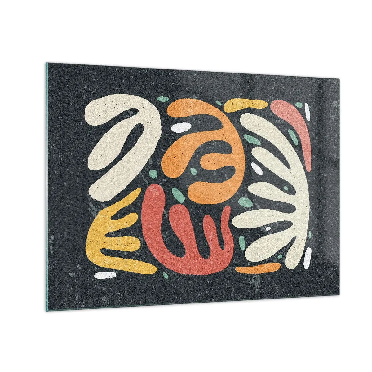 Glasbild - Bild auf glas - Bunte organische Formen auf dunklem Hintergrund im abstrakten Stil. - 70x50cm - Komposition – Ich erwische dich gleich - Moderne Wanddekoration für Wohnzimmer und Schlafzimmer ARTTOR