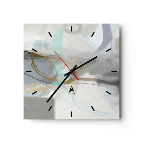 Wanduhr - Glasuhr - Pastellabstraktion mit zarten Linien - 30x30cm - Neblige Abstraktion - Moderne Wanddekoration für Wohnzimmer und Schlafzimmer ARTTOR