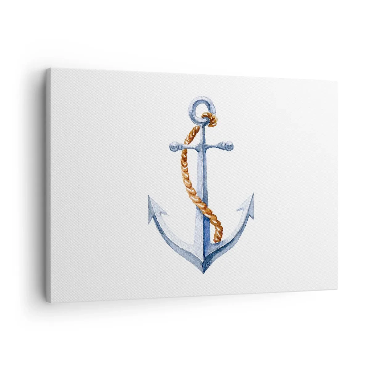 Bild auf Leinwand - Leinwandbild - Anker mit Seil im Aquarellstil - 70x50cm - Ahoi Abenteuer! - Moderne Wanddekoration für Wohnzimmer und Schlafzimmer ARTTOR