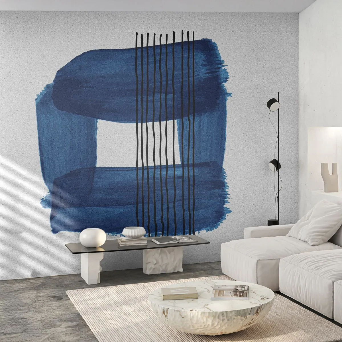 Fototapete Standard Eco - Blaue und schwarze Komposition - Abstraktion, Stück, Moderne Kunst - 400x280 cm