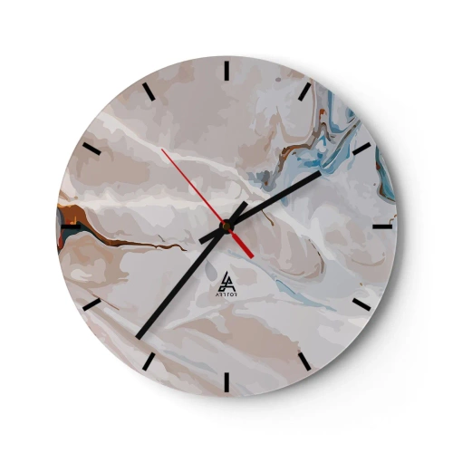 Wanduhr - Glasuhr - Ein abstraktes Muster mit einem Hauch von Blau und Braun auf hellem Hintergrund. - 30x30cm - Blau schlängelt sich unter dem Weiß - Moderne Wanddekoration für Wohnzimmer, Küche und Schlafzimmer ARTTOR