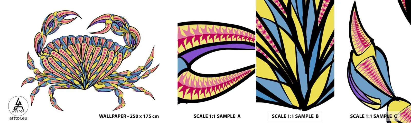 Fototapetenmuster Standard Eco - Meeresschmuck - Krabbe, Für Kinder, Grafik - 100x30 cm