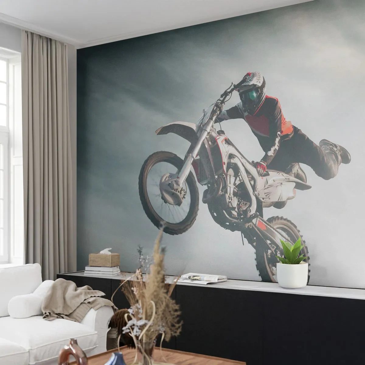 Fototapete Premium Sand - Kein Spaß ohne Risiko - Moto-Cross, Motorrad, Motorradfahrer - 100x70 cm
