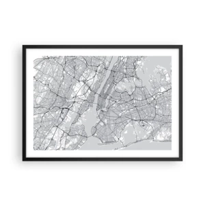 Poster in einem schwarzem Rahmen - Ein Stadtplan im minimalistischen Stil auf grauem Hintergrund - 70x50cm - Die Anatomie einer Metropole - Moderne Wanddekoration für Wohnzimmer und Schlafzimmer ARTTOR