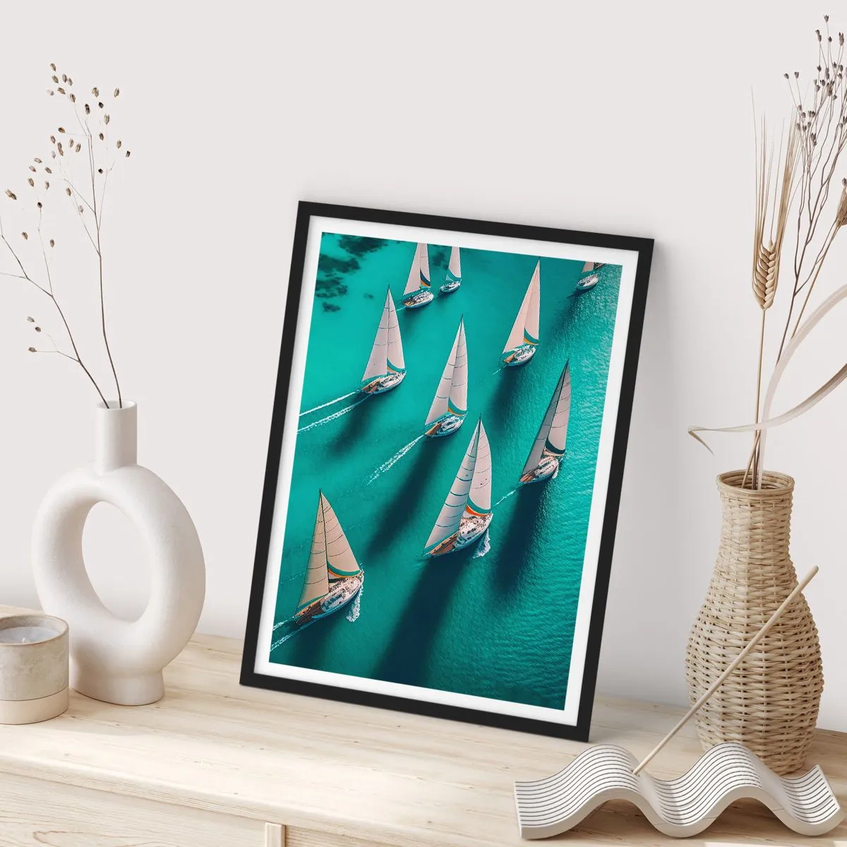 Poster in einem schwarzem Rahmen - Im Wettbewerb mit dem Wind - 40x50 cm