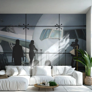Selbstklebende Fototapete Deluxe Sticker - Vis a vis am Flughafen - Flugzeug, Flughafen, Reisen - 250x175 cm