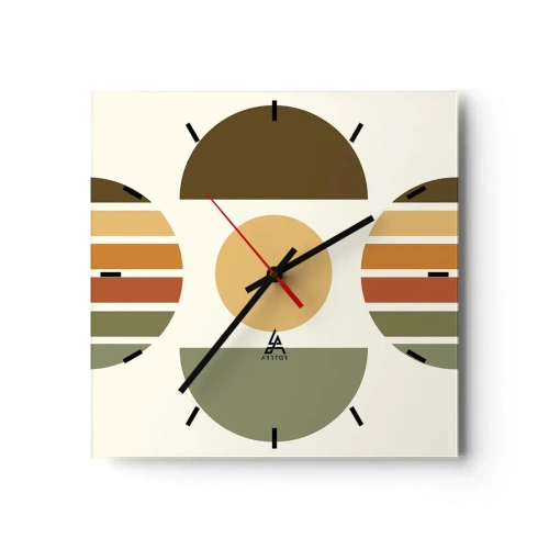 Wanduhr - Glasuhr - Geometrische Komposition mit Halbkreisen und Streifen in Erdtönen - 30x30cm - In Erdtönen - Moderne Wanddekoration für Wohnzimmer und Schlafzimmer ARTTOR