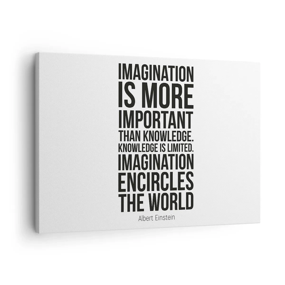 Bild auf Leinwand - Leinwandbild - Inspirierendes Zitat auf weißem Hintergrund in schwarzer Schrift - 70x50cm - Einstein über die Kraft der Vorstellungskraft - Moderne Wanddekoration für Wohnzimmer und Schlafzimmer ARTTOR