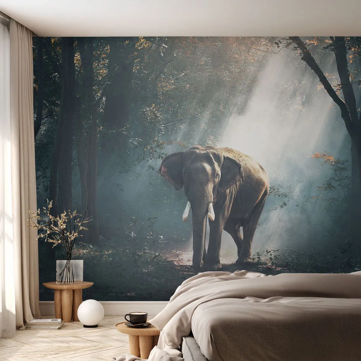 Maßgeschneiderte Fototapete Premium Sand - Ein gemütlicher Spaziergang - Tiere, Elefant, Dschungel