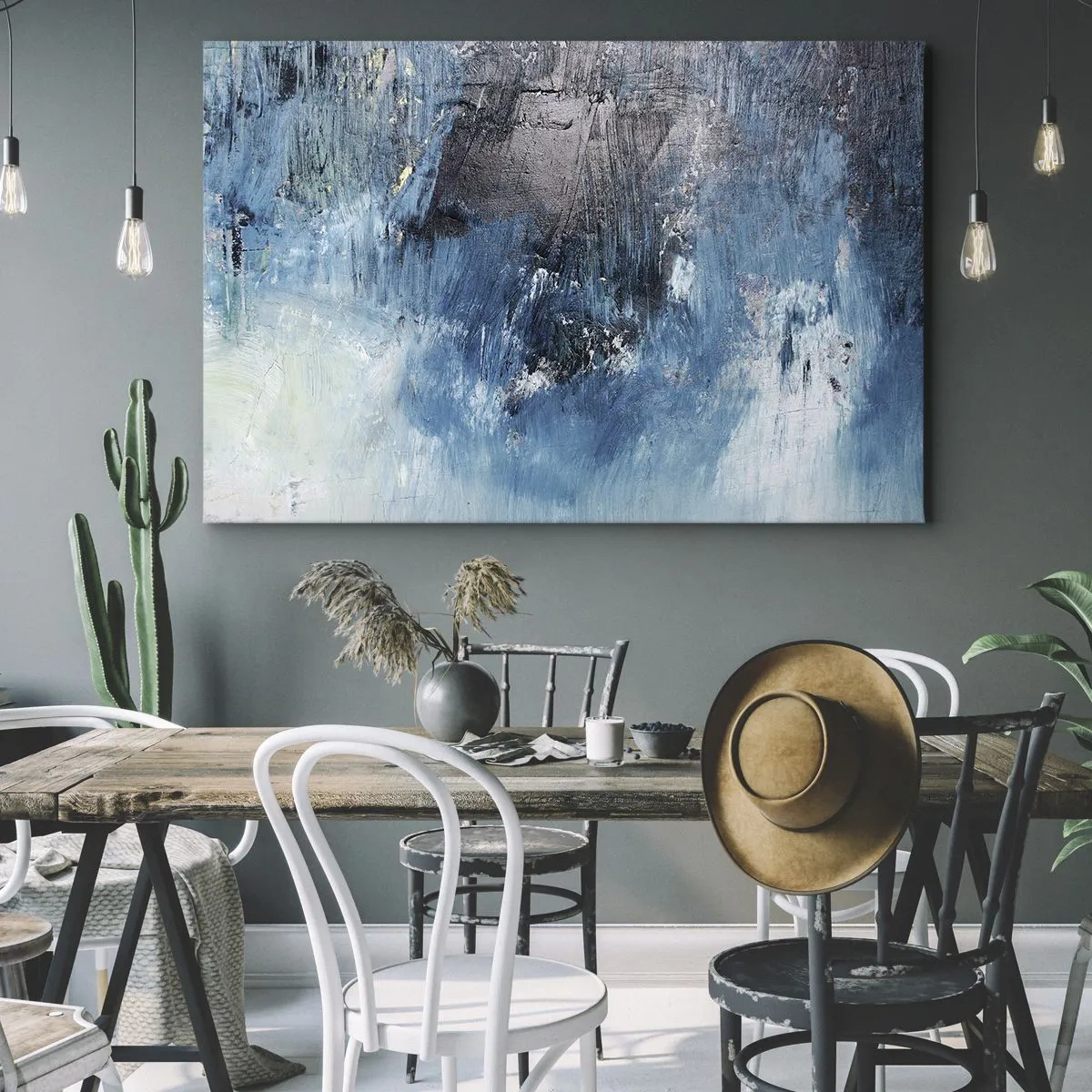 Bild auf Leinwand - Leinwandbild - Abstrakte Pinselstriche in Blautönen - 70x50cm - Rhapsodie in Blau - Moderne Wanddekoration für Wohnzimmer und Schlafzimmer ARTTOR