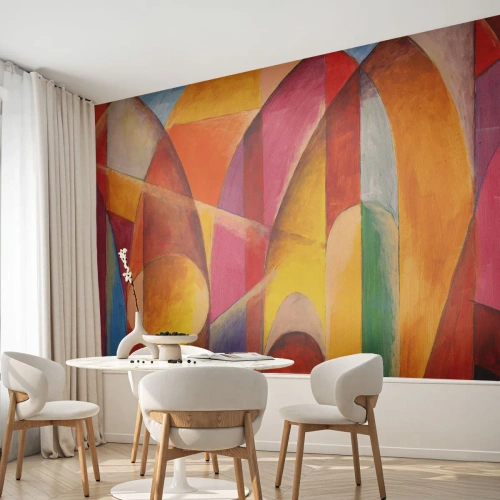 Fototapete Premium Sand - Abstrakte, bunte Bögen in einer geometrischen Komposition - 100x70cm - Kathedrale der Sonne - Moderne Wanddekoration für Wohnzimmer und Schlafzimmer ARTTOR