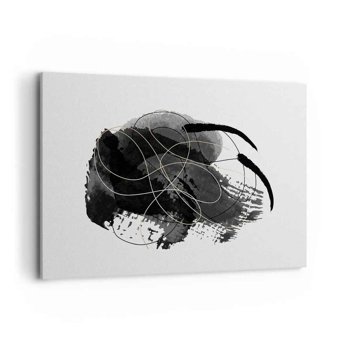 Bild auf Leinwand - Leinwandbild - Abstraktion in Schwarz und Gold auf weißem Hintergrund - 120x80cm - Aus Schwarz entstanden - Moderne Wanddekoration für Wohnzimmer und Schlafzimmer ARTTOR