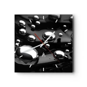 Wanduhr - Glasuhr - Abstrakte Tropfen auf einer schwarzen Oberfläche - 30x30cm - Aus der schwarzen Wassertiefe - Moderne Wanddekoration für Wohnzimmer und Schlafzimmer ARTTOR