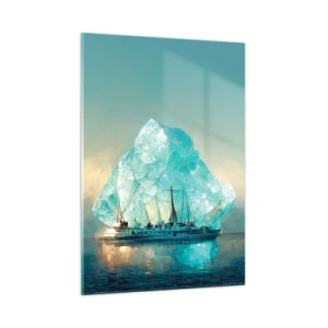 Glasbild - Bild auf glas - Ein Segelschiff vor einem riesigen Gletscher im arktischen Licht. - 50x70cm - Arktischer Diamant - Moderne Wanddekoration für Wohnzimmer und Schlafzimmer ARTTOR