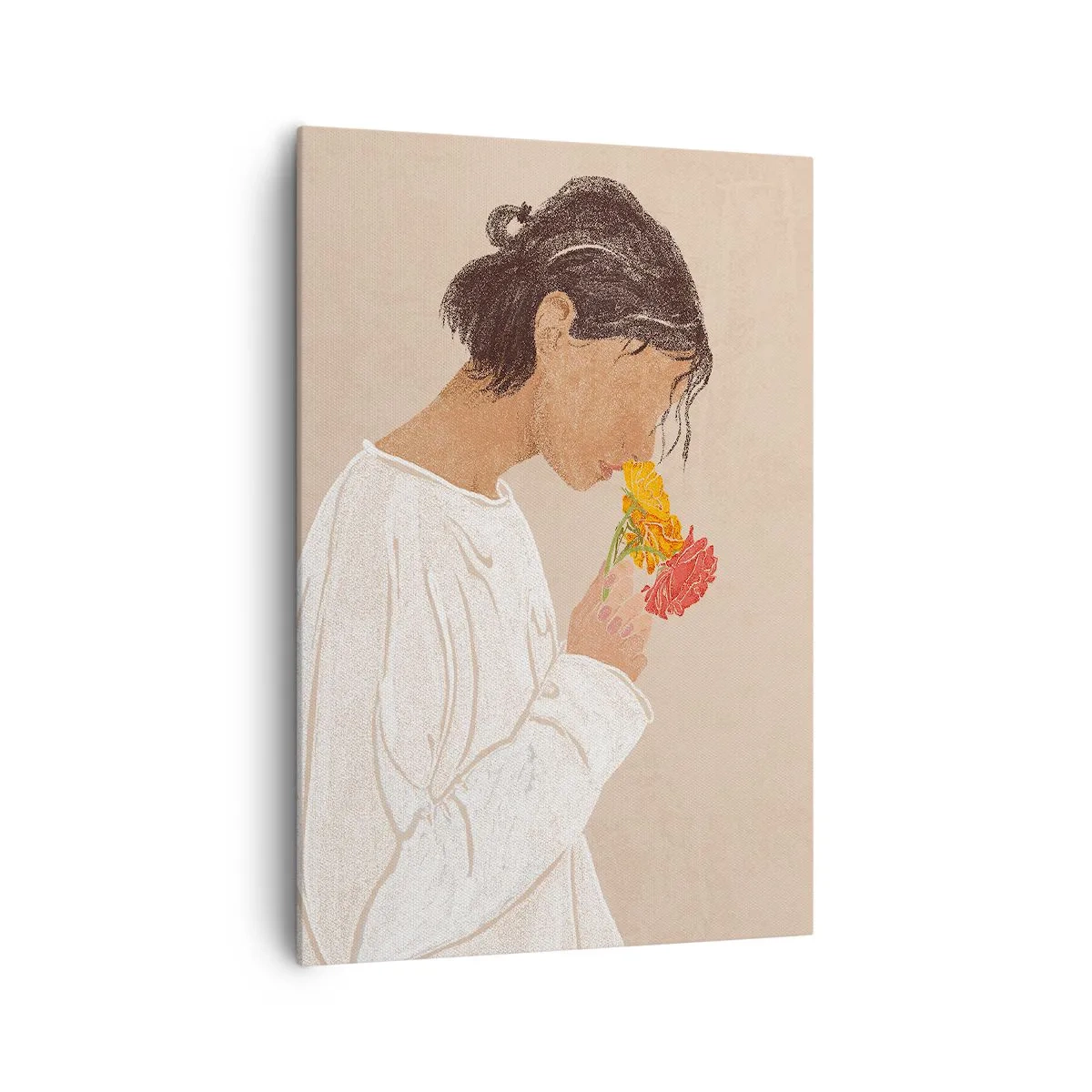 Bild auf Leinwand - Leinwandbild - Mädchen und Blumen - 70x100 cm