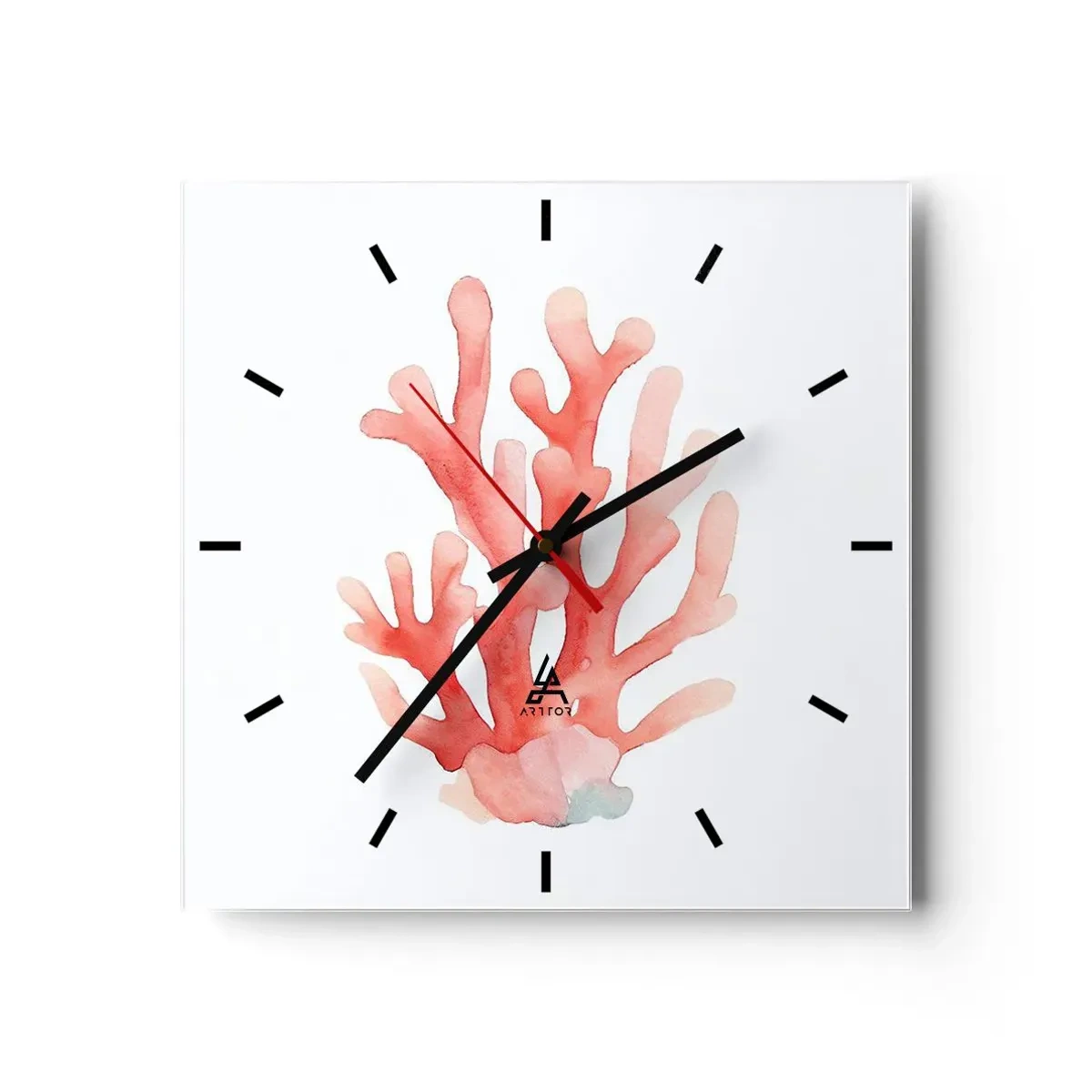Wanduhr - Glasuhr - Eine subtile Darstellung von Korallen in Pastelltönen - 30x30cm - Korallenfarbene Koralle - Moderne Wanddekoration für Wohnzimmer und Schlafzimmer ARTTOR