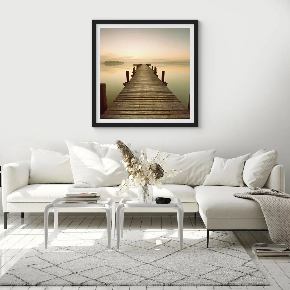 Poster in einem schwarzem Rahmen - Tagesanbruch, Morgendämmerung, Licht - 30x30 cm