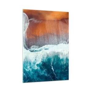 Glasbild - Bild auf glas - Luftaufnahme der Meeresoberfläche und des Strandufers - 50x70cm - Berührung des Ozeans - Moderne Wanddekoration für Wohnzimmer und Schlafzimmer ARTTOR