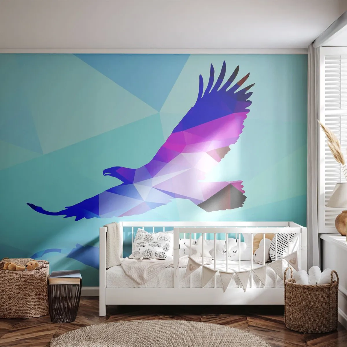 Selbstklebende Fototapete Deluxe Sticker - Adler in lila Kristall - Vogel, Adler, Geometrische Figur - 250x175 cm