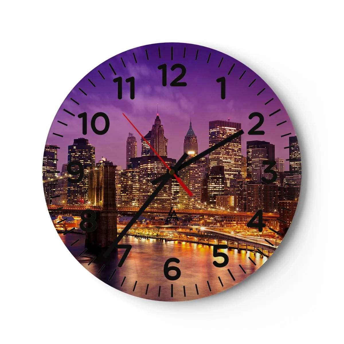 Wanduhr - Glasuhr - Violett-goldenes Manhathann - 30x30 cm
