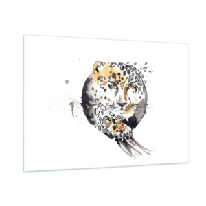 Glasbild - Bild auf glas - Leopard in einer dynamischen, abstrakten Komposition - 100x70cm - Raubtierschönheit - Moderne Wanddekoration für Wohnzimmer und Schlafzimmer ARTTOR