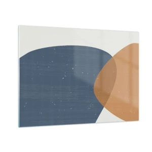 Glasbild - Bild auf glas - Geometrische Komposition mit marineblauen und beigen Ovalen - 70x50cm - Ovale und Einflüsse - Moderne Wanddekoration für Wohnzimmer und Schlafzimmer ARTTOR