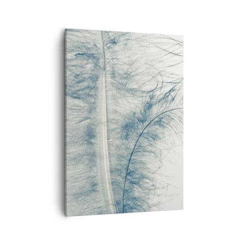 Bild auf Leinwand - Leinwandbild - Eine zarte Feder in Pastelltönen auf hellem Untergrund - 50x70cm - Flüstern der Natur - Moderne Wanddekoration für Wohnzimmer und Schlafzimmer ARTTOR