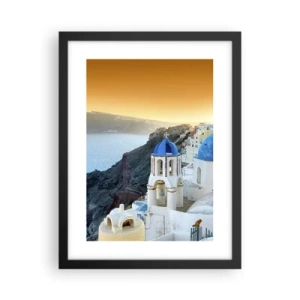 Poster in einem schwarzem Rahmen - Santorini - an die Felsen gekuschelt - 30x40 cm