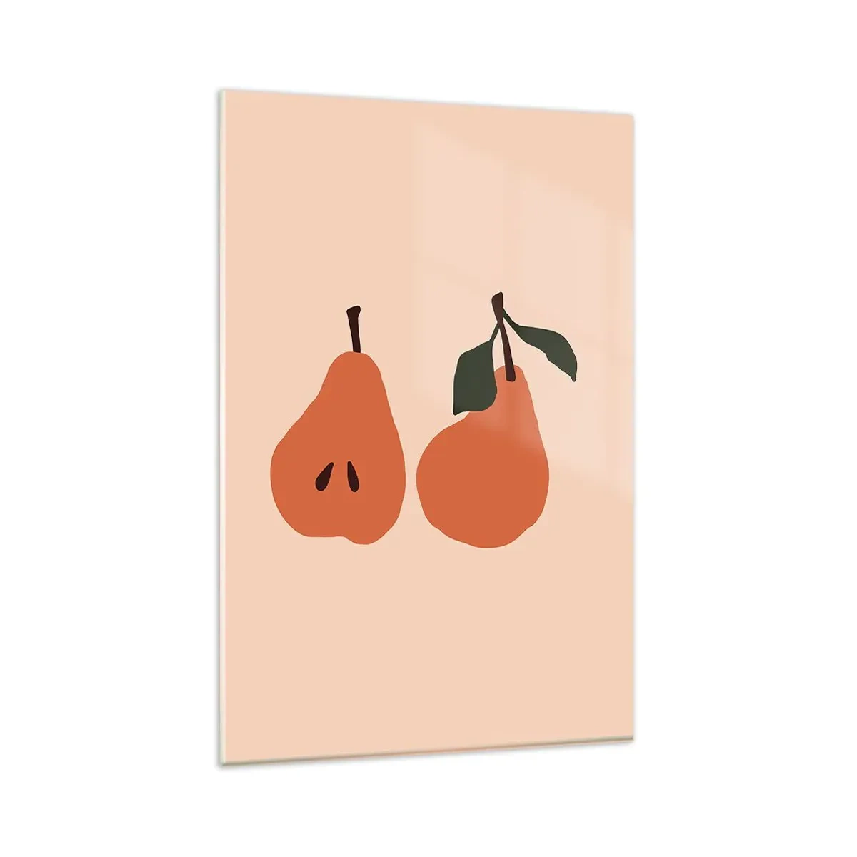 Glasbild - Bild auf glas - Eine minimalistische Illustration von zwei Birnen auf beigem Hintergrund. - 80x120cm - Pure Süße - Moderne Wanddekoration für Wohnzimmer und Schlafzimmer ARTTOR