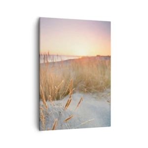 Bild auf Leinwand - Leinwandbild - Sonnenuntergangsstrand mit hohem Gras - 50x70cm - Das baltische Wiegenlied - Moderne Wanddekoration für Wohnzimmer und Schlafzimmer ARTTOR
