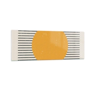 Glasbild - Bild auf glas - Ein gelber Kreis auf einem Hintergrund aus schwarzen und weißen horizontalen Linien - 140x50cm - Die Kraft der Einfachheit - Moderne Wanddekoration für Wohnzimmer und Schlafzimmer ARTTOR