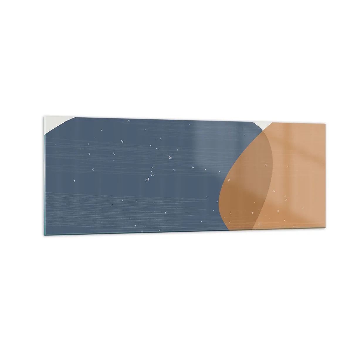 Glasbild - Bild auf glas - Eine minimalistische geometrische Komposition in Blau- und Orangetönen. - 140x50cm - Ovale und Einflüsse - Moderne Wanddekoration für Wohnzimmer und Schlafzimmer ARTTOR