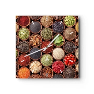 Wanduhr - Glasuhr - Bunte Gewürze in runden Behältern - 30x30cm - Alle Aromen der Welt - Moderne Wanddekoration für Wohnzimmer und Schlafzimmer ARTTOR