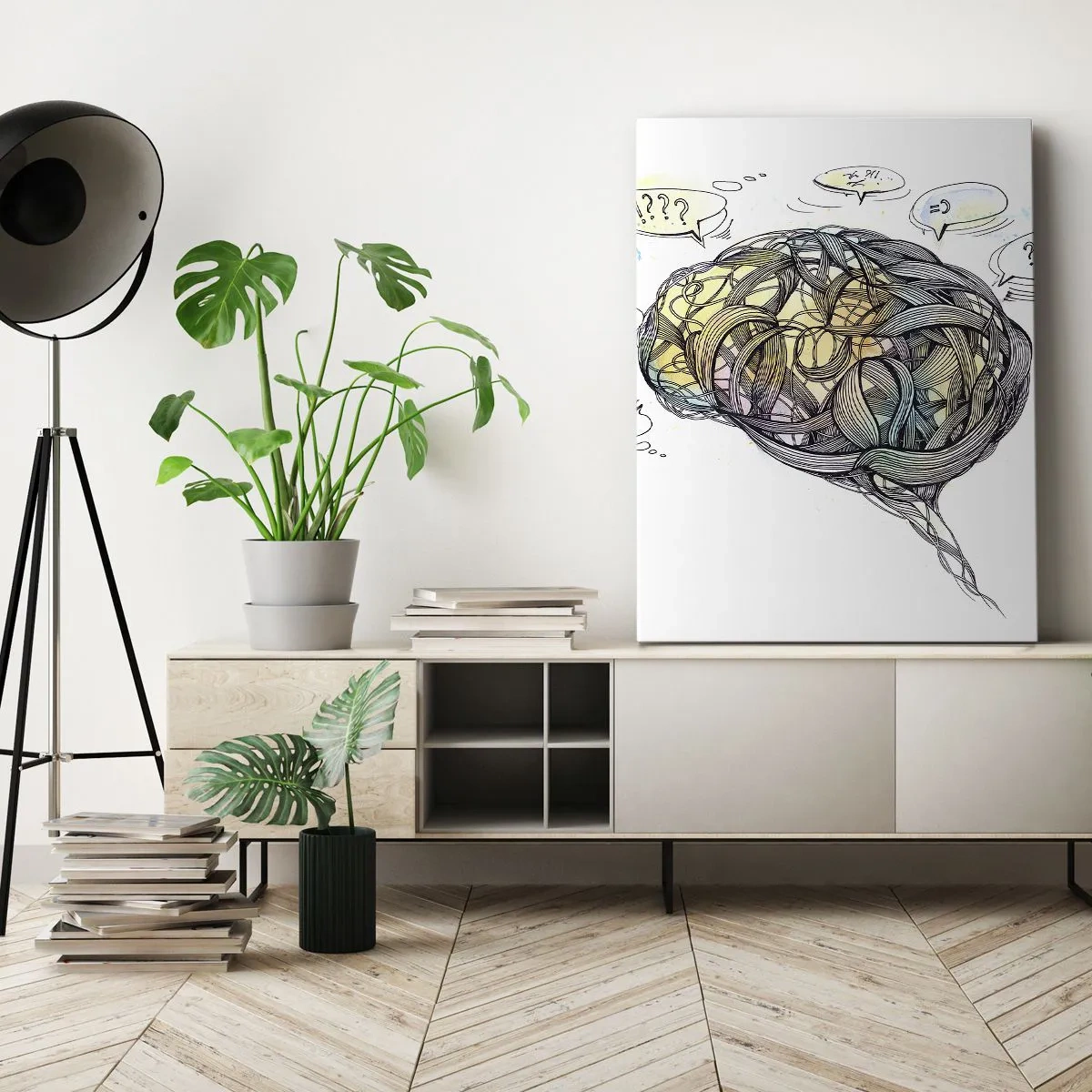 Bild auf Leinwand - Leinwandbild - Eine künstlerische Vision des Gehirns mit bunten Elementen - 80x120cm - Mann - ein großes Geheimnis - Moderne Wanddekoration für Wohnzimmer und Schlafzimmer ARTTOR