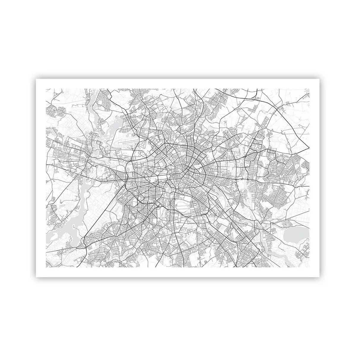Poster - Detaillierter schwarz-weißer Stadtplan - 100x70cm - Berliner Blume - Moderne Wanddekoration für Wohnzimmer und Schlafzimmer ARTTOR