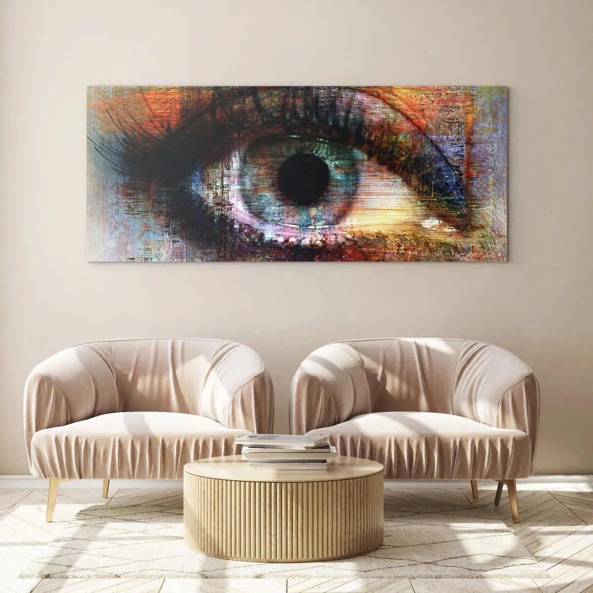 Glasbild - Bild auf glas - Künstlerisches Auge in mehrfarbiger Abstraktion - 140x50cm - Du kannst in die Seele sehen - Moderne Wanddekoration für Wohnzimmer und Schlafzimmer ARTTOR