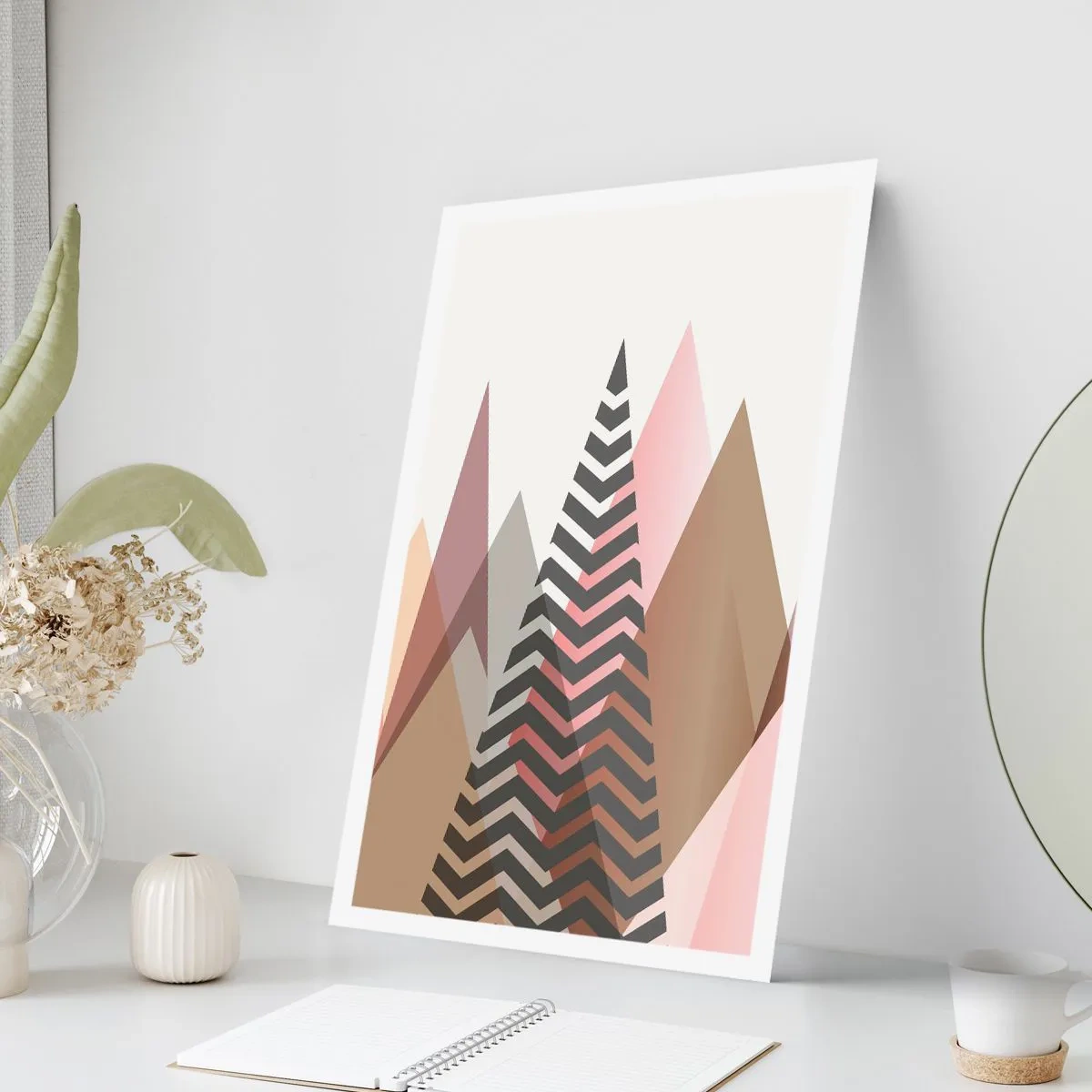 Poster - Geometrische Berge in Pastelltönen mit Lageneffekt - 50x70cm - Pyramidale Aussicht - Moderne Wanddekoration für Wohnzimmer und Schlafzimmer ARTTOR